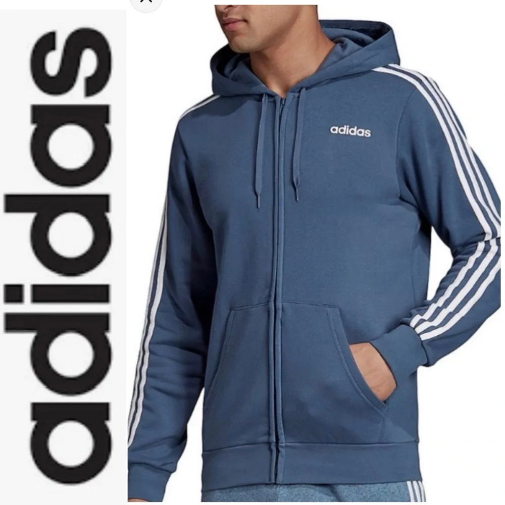 NWT Men’s Adidas Essentials 3 Stripe Zip Up Hoodie m